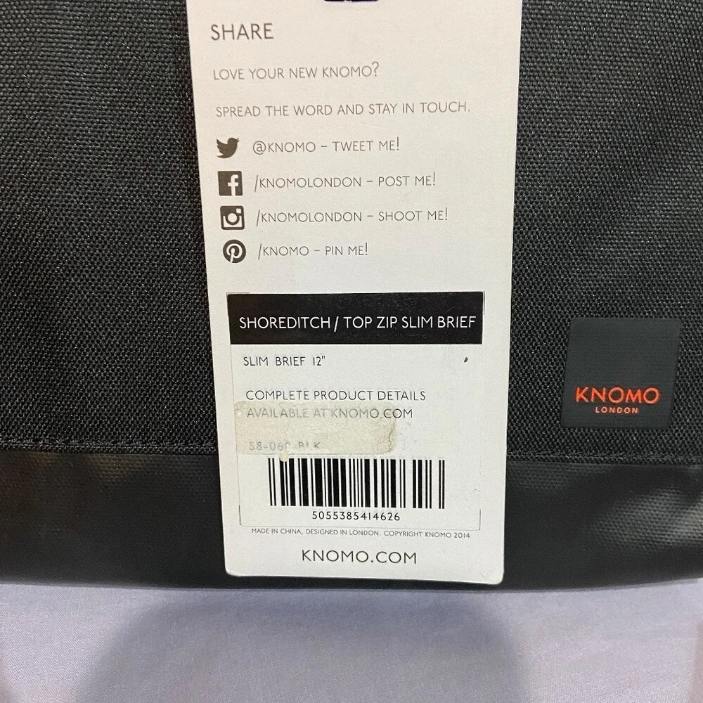 Knomo Shoreditch Unisex Laptop Case Black Top Zip Slim‎ Brief 12